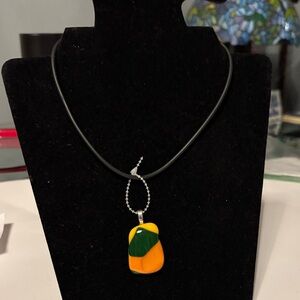 Elegant Orange,Green and yellow Pendant Necklace. Marked 925 Sterling Silver